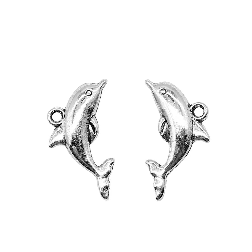 15x22mm 1.7g Antique Silver Zinc Alloy Dolphin Charm Pendant for Ocean Theme DIY Jewelry Making