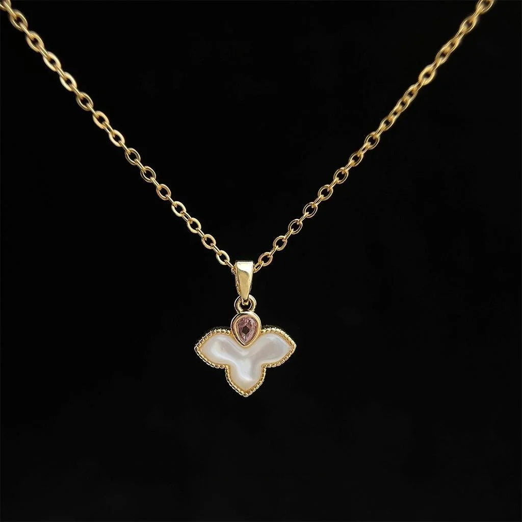 18K Gold Plated Copper Mother Of Pearl Maple Leaf Zircon Collarbone Necklace Old Money Style