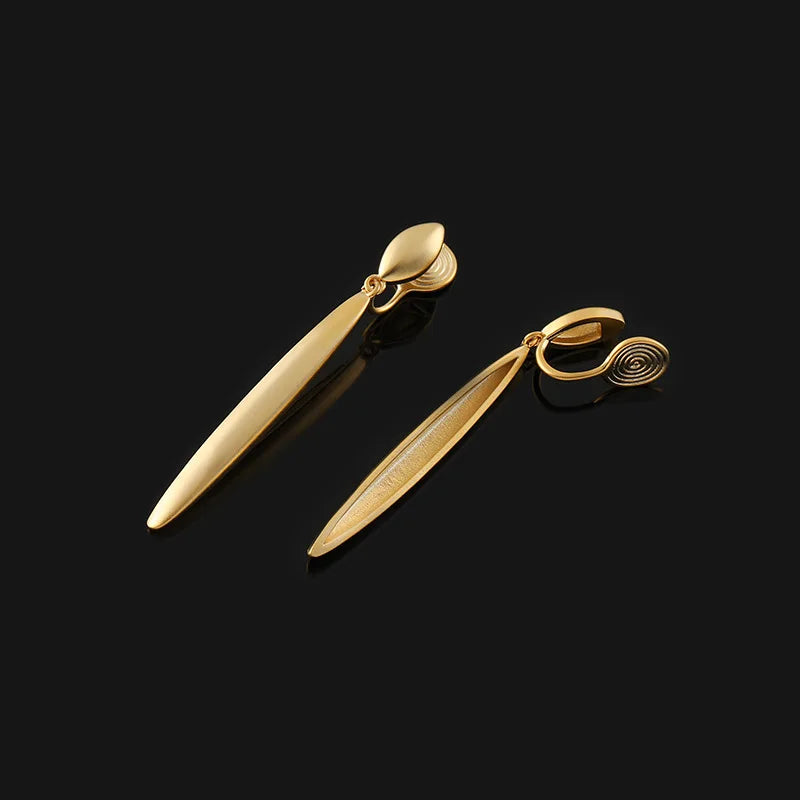 Elegant Minimalist Matte Gold Alloy Long Teardrop Line Dangle Stud & Clip On No Piercing Earrings
