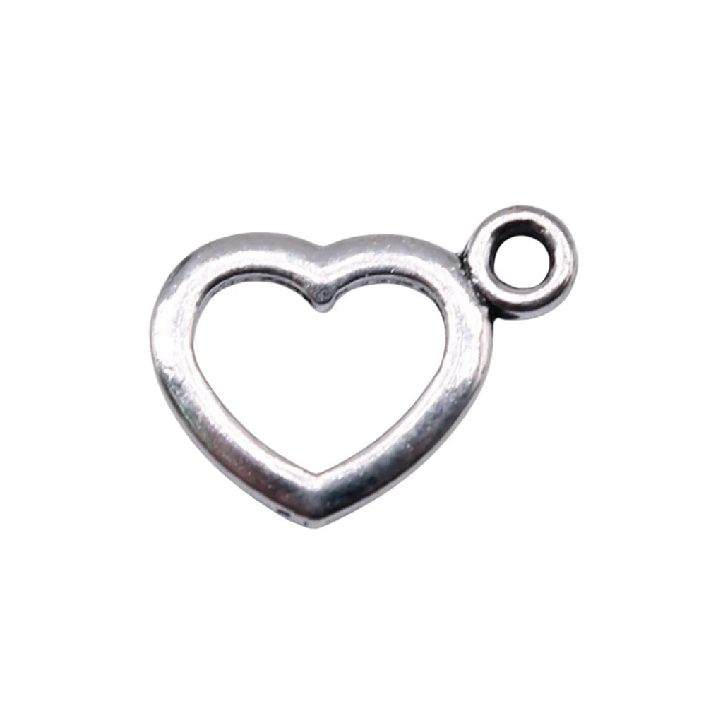 13x9mm 0.31g Antique Silver Zinc Alloy Hollow Heart Charm Pendant for Bracelet Necklace Making