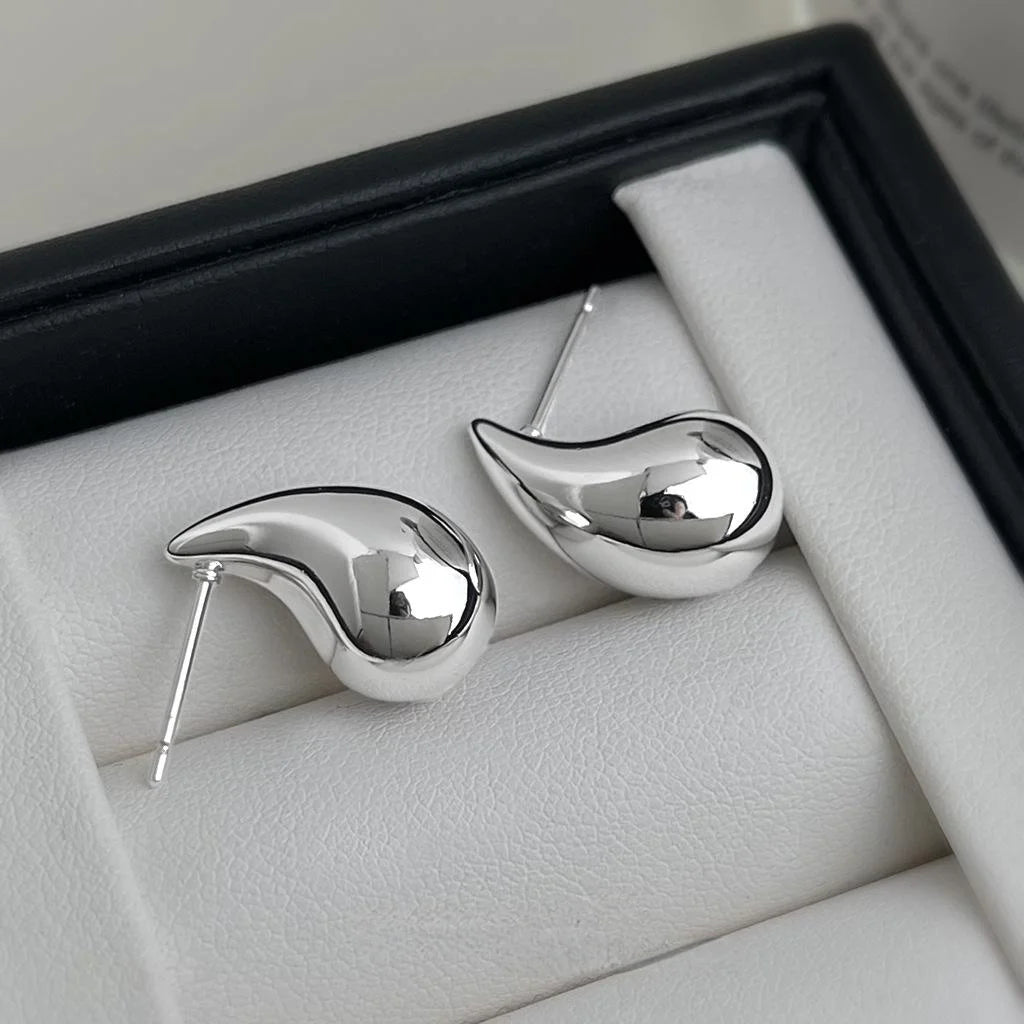 Minimalist Polished Metal Hollow Teardrop Chili Drop Earrings For Women Geometric Fashion Jewelry