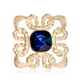 Elegant Gold Alloy Brooch With Deep Blue Glass Crystal And Rhinestone Knot Design Lapel Pin Gift