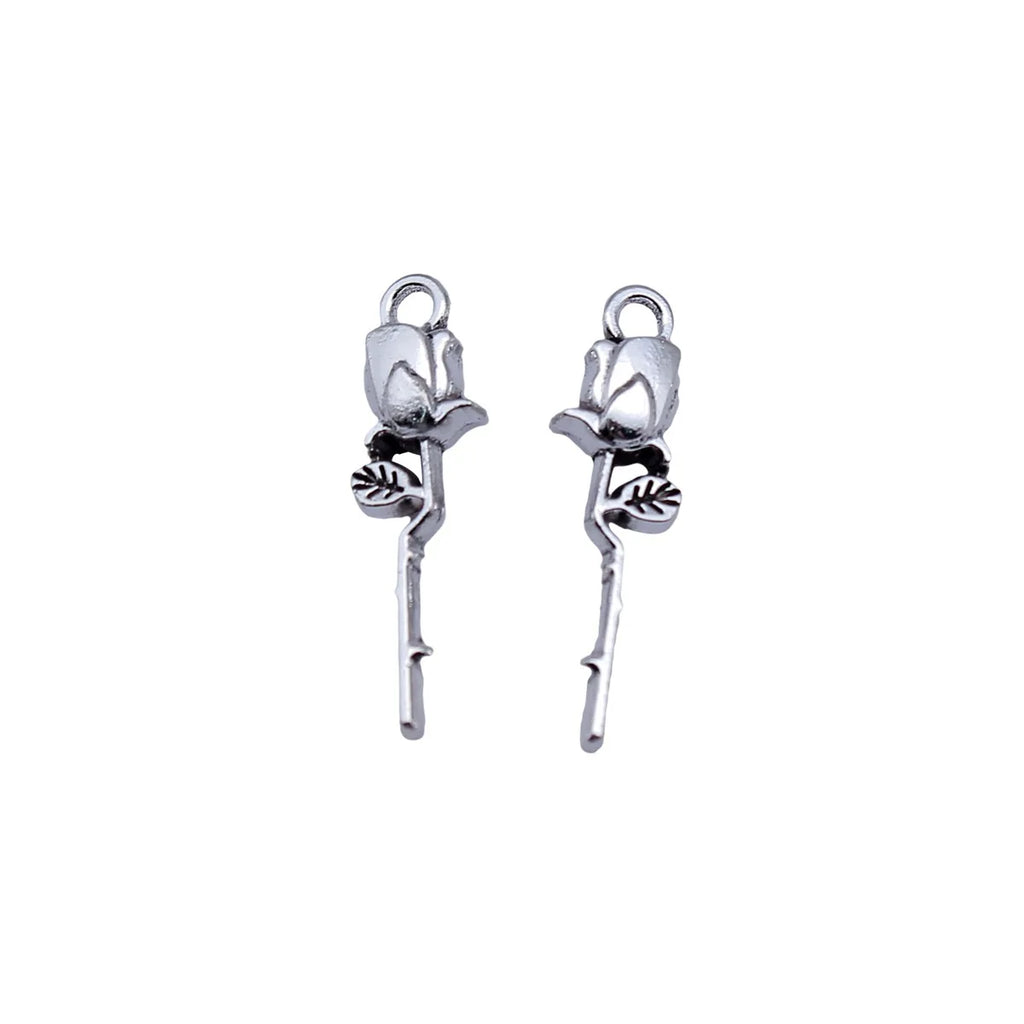 24x7mm 0.91g Antique Silver Zinc Alloy Rose Flower Charm Pendant for Bracelet Necklace DIY Jewelry Making
