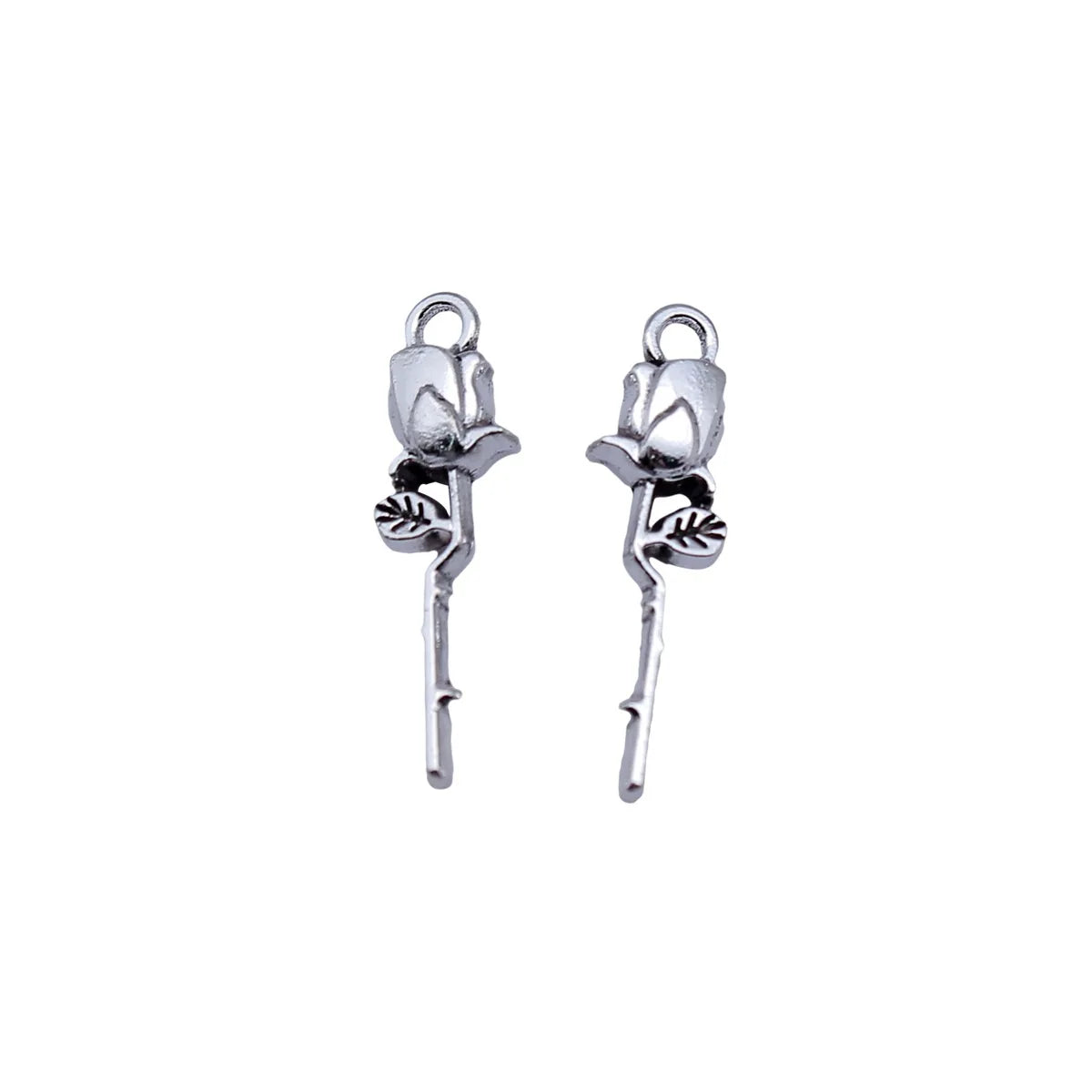 24x7mm 0.91g Antique Silver Zinc Alloy Rose Flower Charm Pendant for Bracelet Necklace DIY Jewelry Making