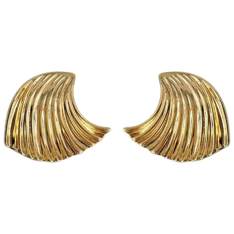 European American Style Copper Fan Shape Wave Texture Drop Earrings Light Luxury Street Fashion Jewelry