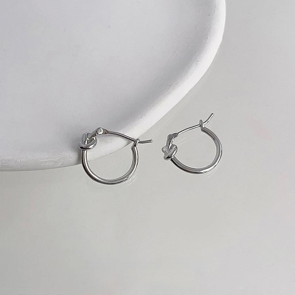 Minimalist Copper Knot Hoop Drop Earrings For Women Geometric Glossy Metal Commuter Jewelry