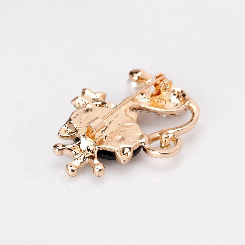 Cute Cat Crown Brooch With Mother Of Pearl Shell And Rhinestone Alloy Lapel Pin Corsage Gift