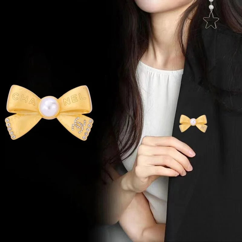 Elegant Pearl Bow Brooch With Rhinestone Alloy Lapel Pin For Suits Coats Bags Corsage Gift