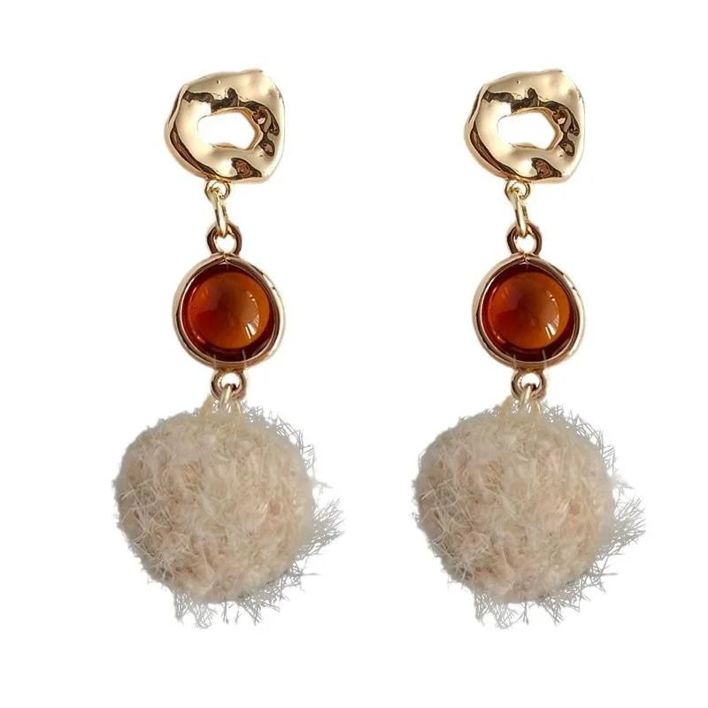 Original Design Maillard Color Geometric Round Copper Drop Earrings For Autumn Winter Fashion