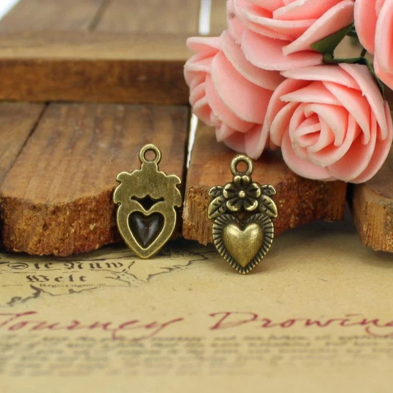 18x11MM Antique Silver Zinc Alloy Flower Heart Charm Pendant for DIY Necklace Bracelet Jewelry Making