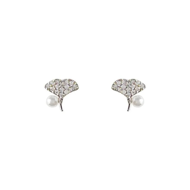 14K Gold Plated Copper Micro Pave Zircon Heart Flower Leaf Drop Earrings Minimalist Jewelry
