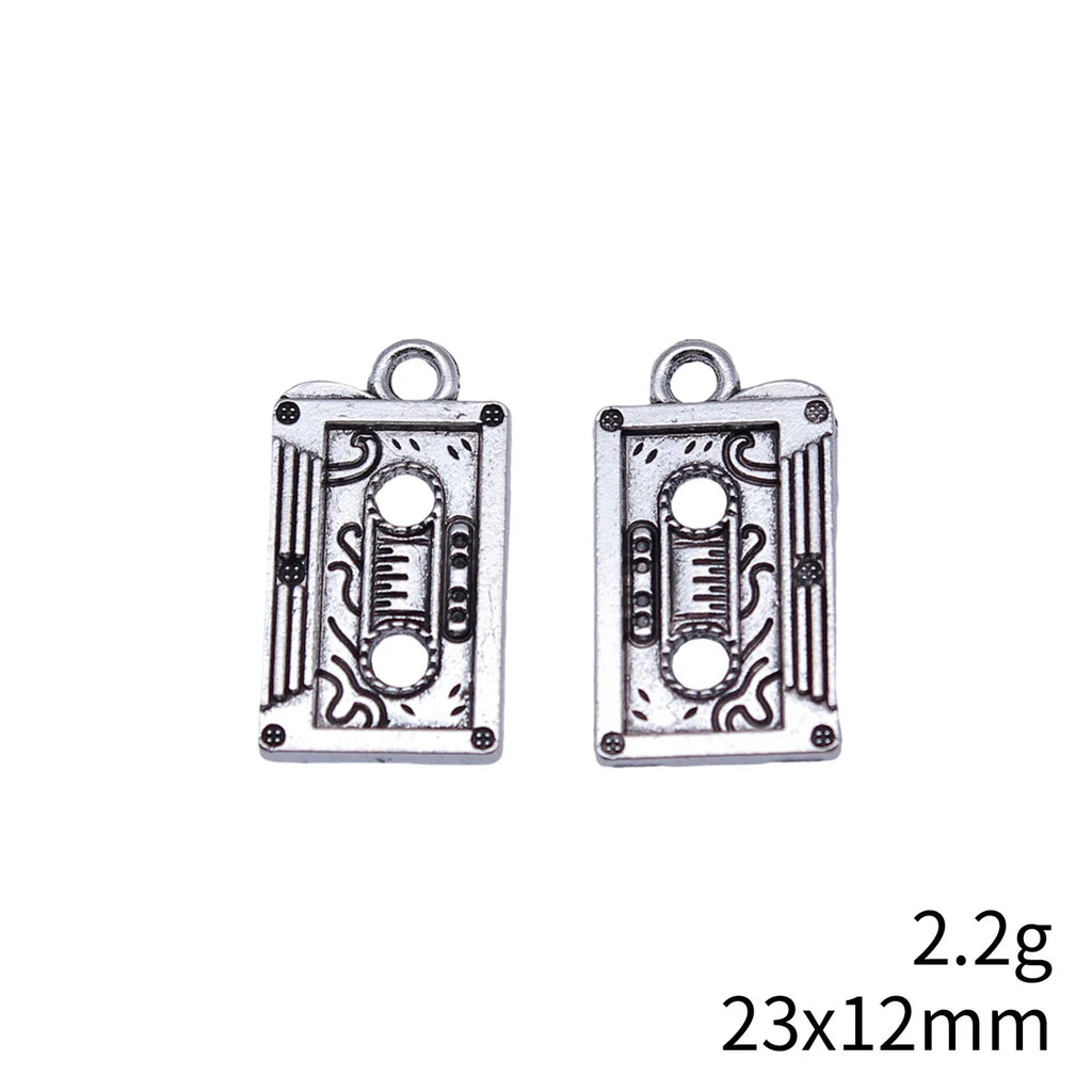 23x12mm 2.2g Antique Silver Zinc Alloy Vintage Cassette Tape Charm Pendant for Retro DIY Jewelry