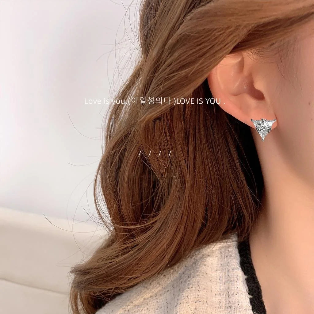 Minimalist Copper Micro Pave Zircon Mini Triangle Stud Earrings Geometric Fashion Jewelry