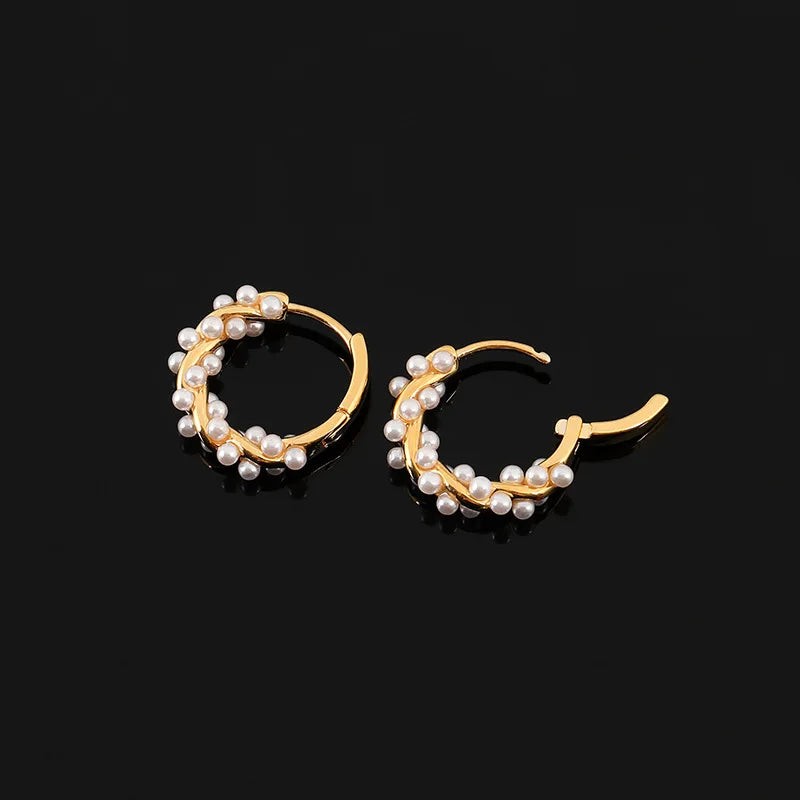 Elegant Pearl Flower Wreath Hoop Alloy Stud & Clip On No Piercing Korean Style Screw Back Earrings