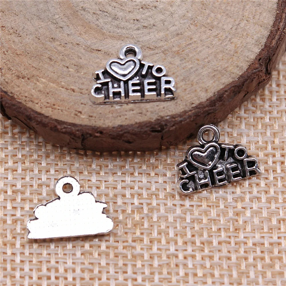 14x10mm 0.7g Antique Silver Zinc Alloy I Love to Cheer Charm Pendant for Sports Jewelry Making