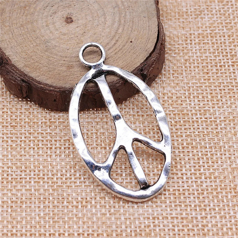 51x28mm 6.7g Antique Silver Zinc Alloy Oval Peace Symbol Charm Pendant for DIY Necklace Jewelry Making