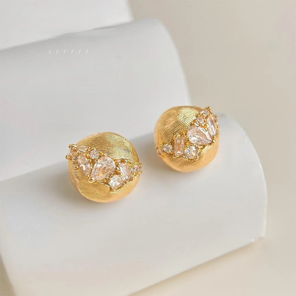 14K Plated Micro Pave Zircon Starry Sky Irregular Round Stud Earrings For Women