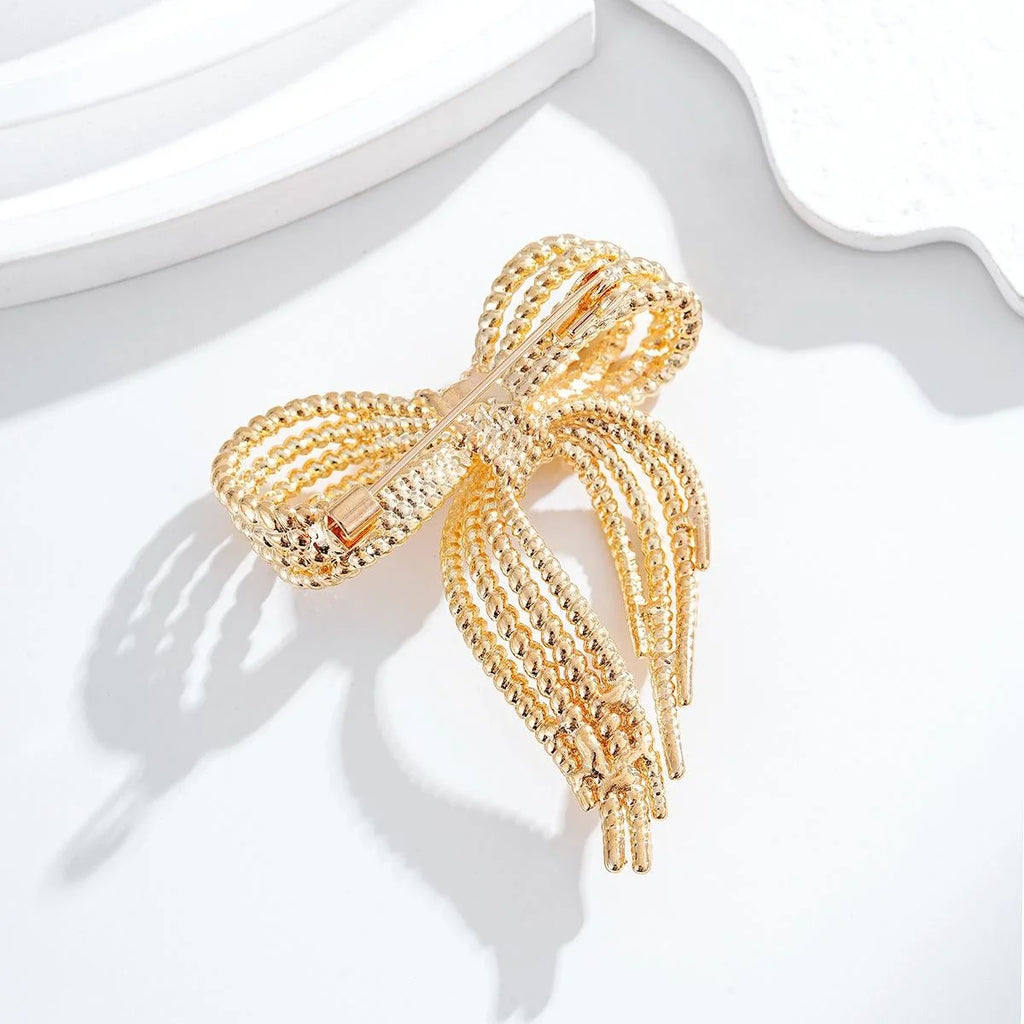Elegant Silver Alloy Bow Brooch For Women, Beaded Fashion Lapel Pin Corsage Suit Accessory Gift