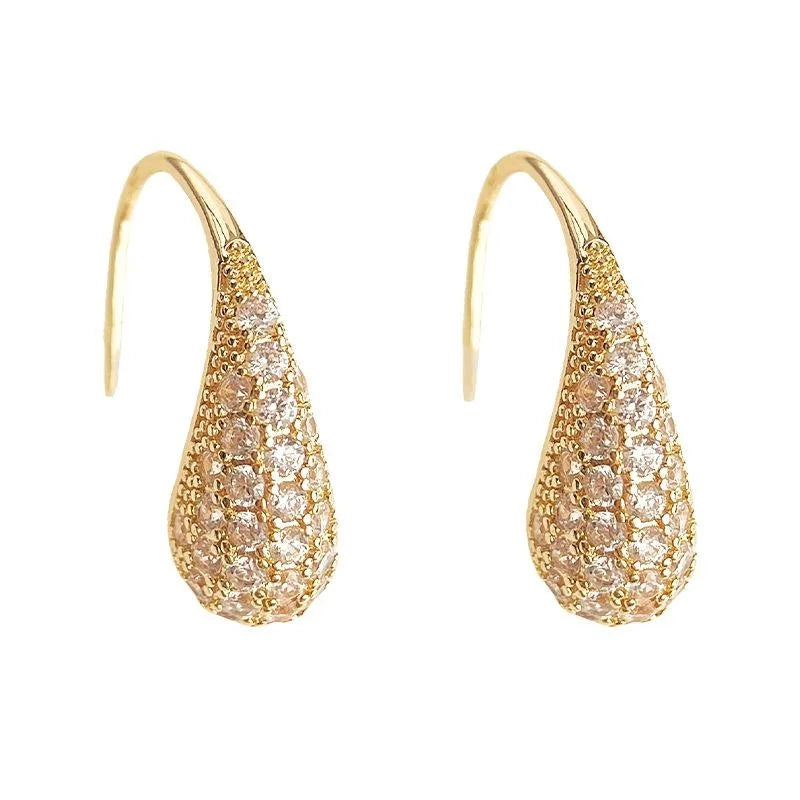 14K Gold Plated Copper Teardrop Drop Earrings With Micro Pave Zircon Elegant Minimalist Jewelry