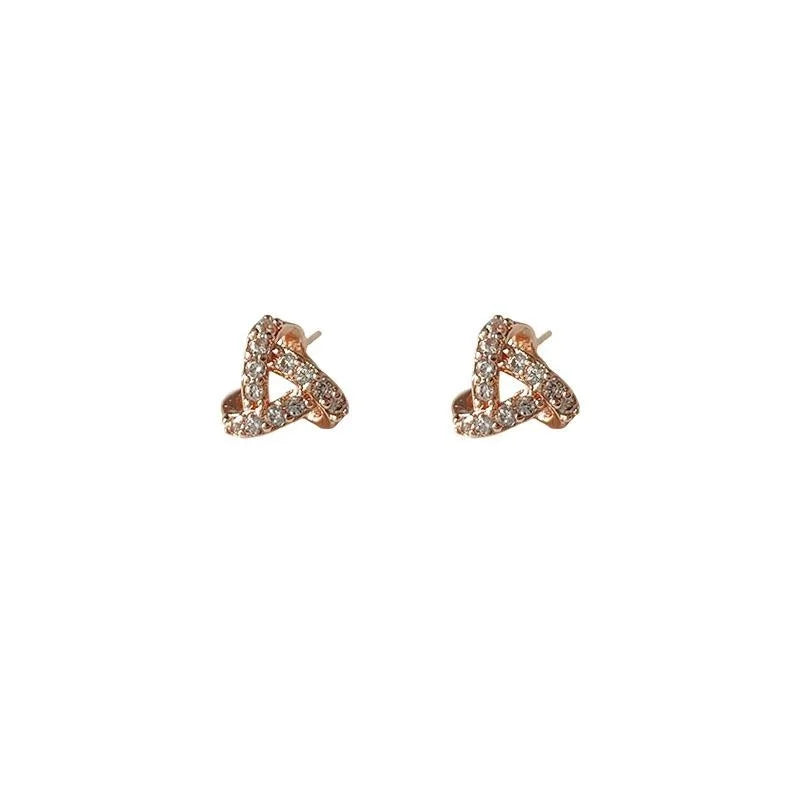 Micro Pave Zircon Triangle 3D Geometric Rose Gold Plated Copper Stud Earrings