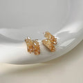 14K Plated Copper Glass Crystal Geometric Semicircle Stud Earrings Sweet Handmade Design