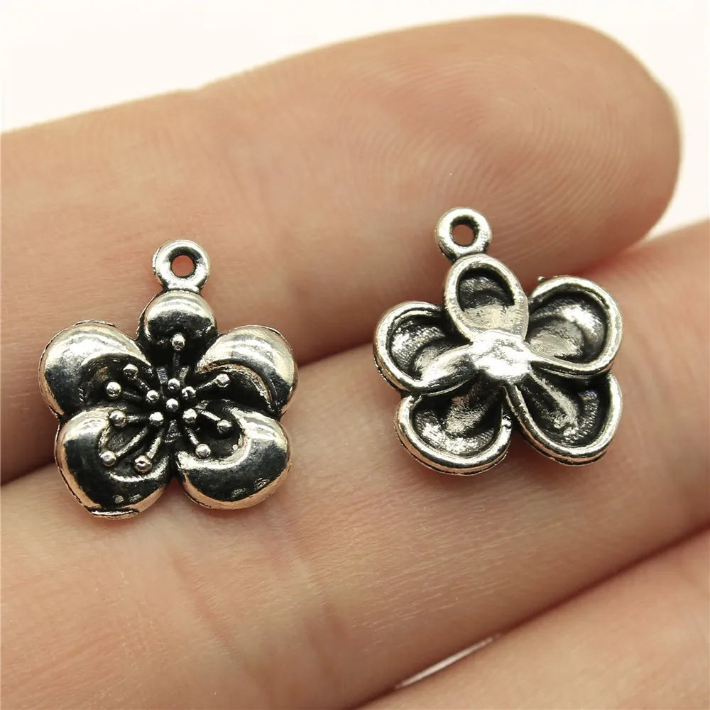 15x14mm 1.1g Antique Silver Zinc Alloy Flower Charm Pendant for Earring Bracelet Jewelry Making