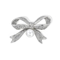 Elegant Pearl Bow Brooch With Rhinestone Pave Copper Plated Lapel Pin For Wedding Corsage Gift