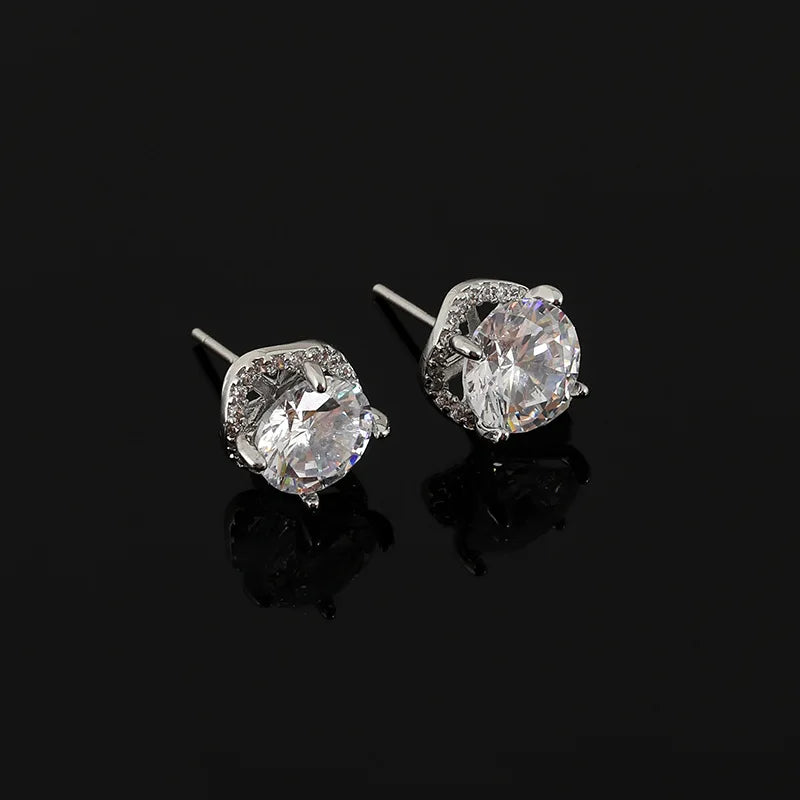 Elegant Round Zircon Rhinestone Halo Stud & Clip On No Piercing Luxury Sparkle Women's Earrings