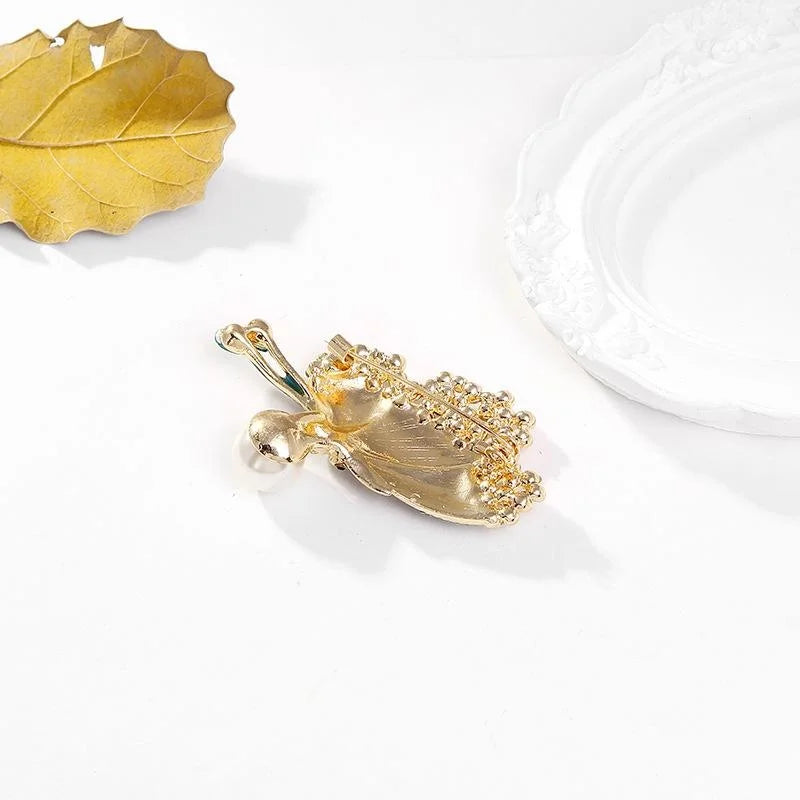 Elegant Blue Enamel Butterfly Brooch With Rhinestone Wings And Pearl Drop Lapel Pin Suit Accessory Gift