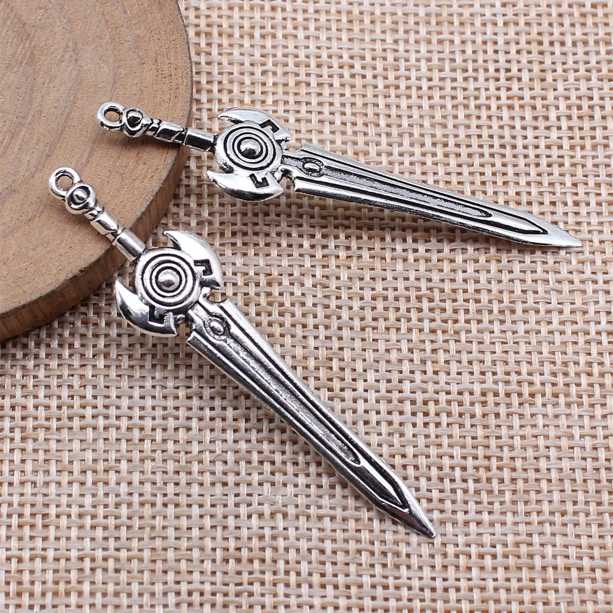 59mm 2.7g Antique Silver Tone Zinc Alloy Blade Spear Sword Halberd Charm Pendant for Cosplay DIY