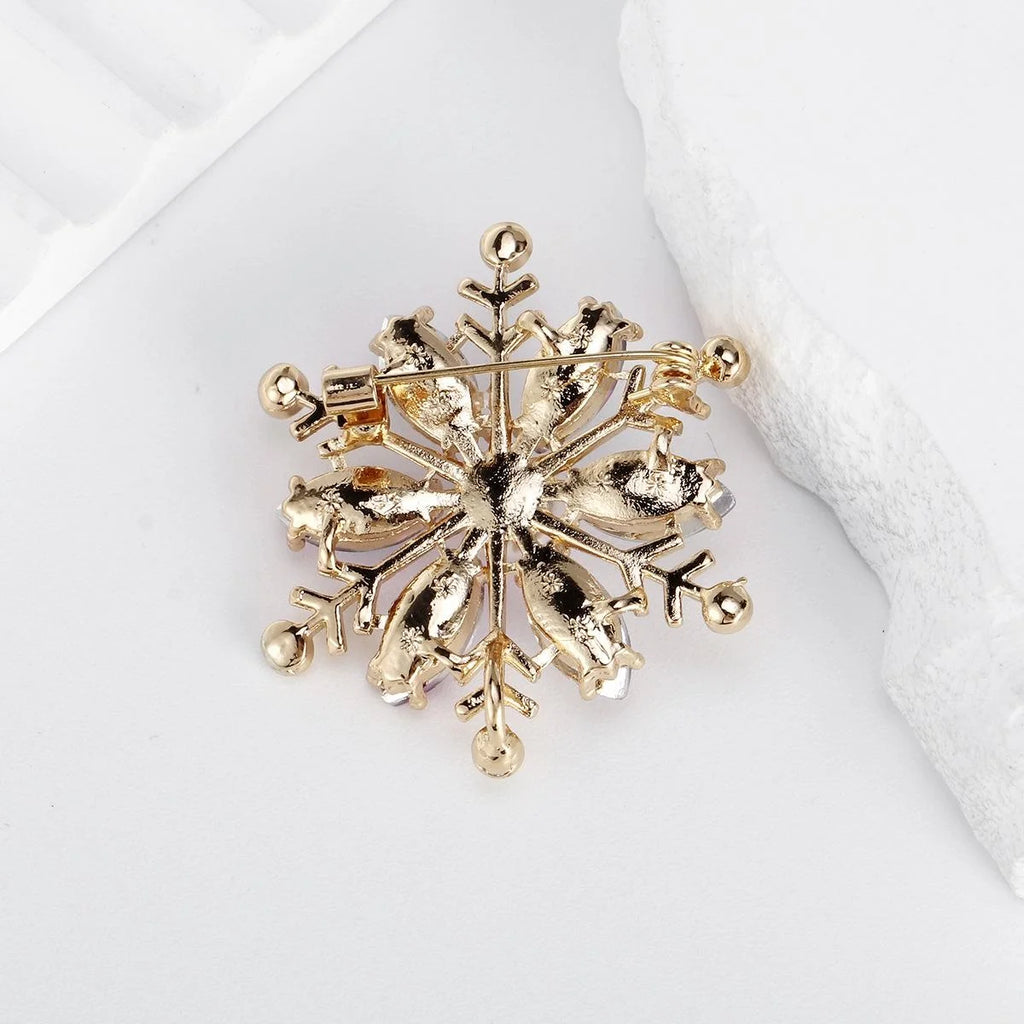 Elegant AB Crystal Snowflake Brooch With Faux Pearl, Gold Alloy Rhinestone Lapel Pin Suit Accessory Gift