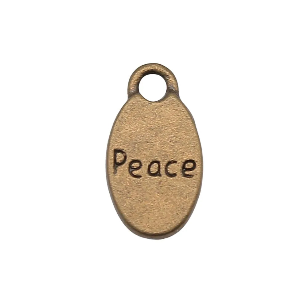 15x8mm 1.4g Antique Bronze Zinc Alloy Peace Charm Pendant for DIY Necklace Bracelet Jewelry Making