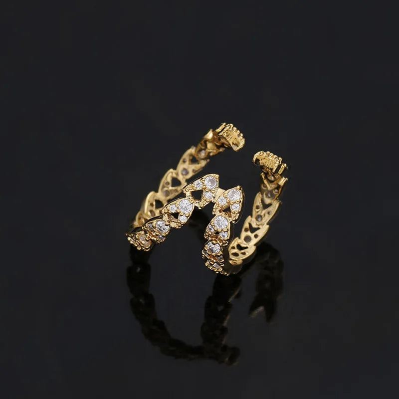 Luxury Micro Pave Zircon Double Hoop Ear Cuff, Stud & Clip On No Piercing Gold Round Earrings