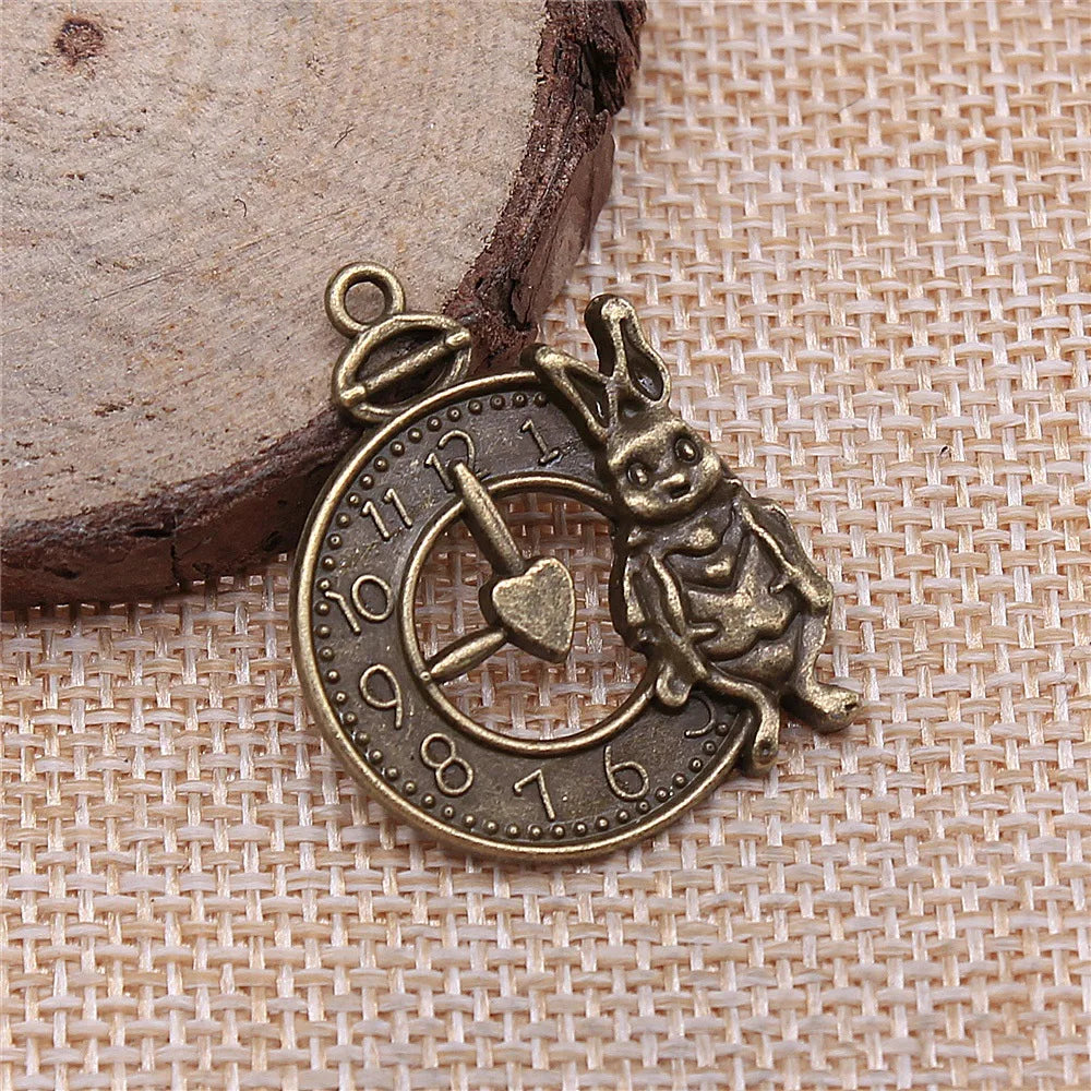 31x25mm 4.3g Multicolor Zinc Alloy Rabbit Clock Charm Pendant for DIY Bracelet Necklace Making