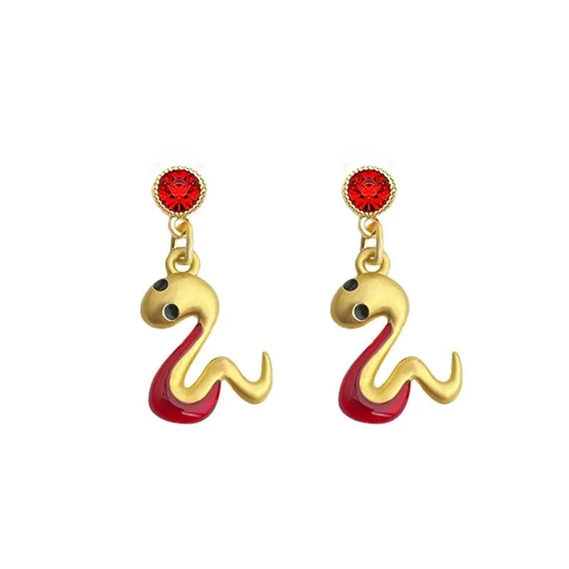 Copper Zodiac Snake Drop Earrings New Chinese Style Lucky Year Animal Jewelry For Women