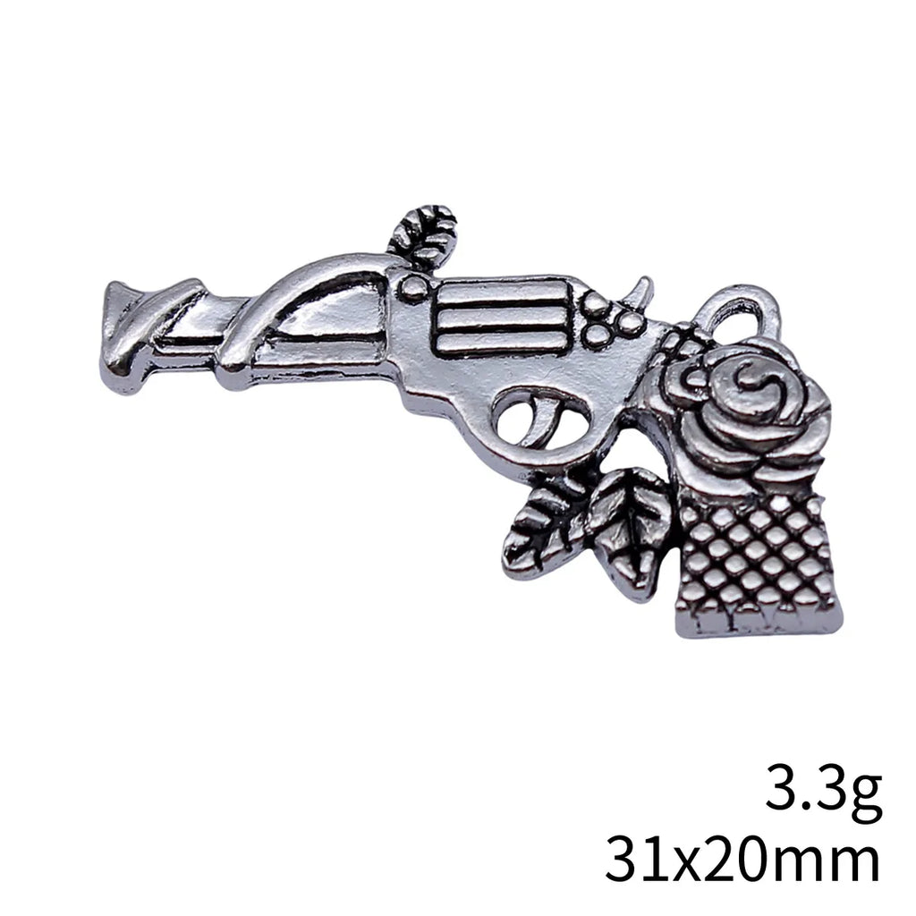 31x20mm 3.3g Antique Silver Zinc Alloy Flower Pistol Charm Pendant for DIY Necklace Jewelry Making
