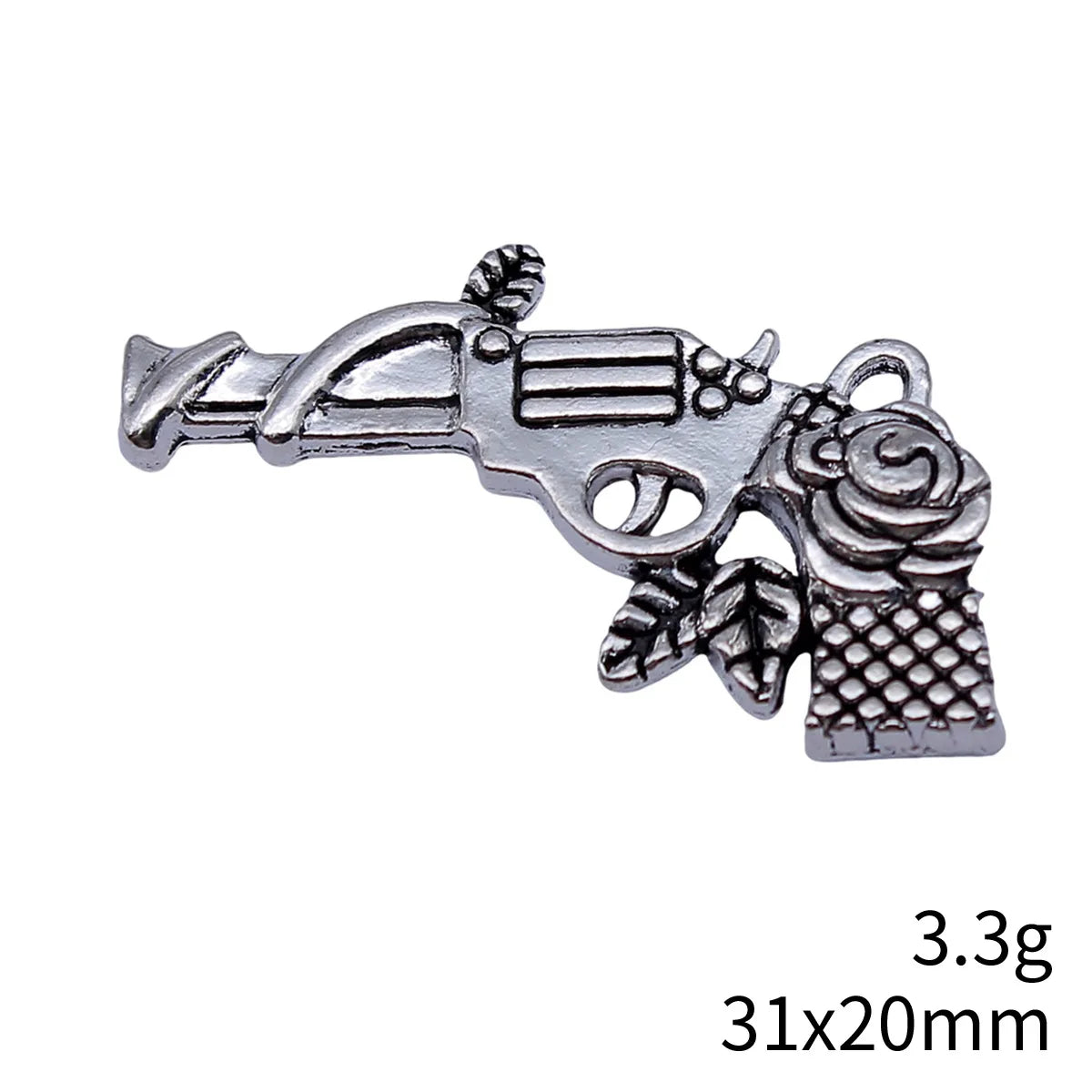 31x20mm 3.3g Antique Silver Zinc Alloy Flower Pistol Charm Pendant for DIY Necklace Jewelry Making