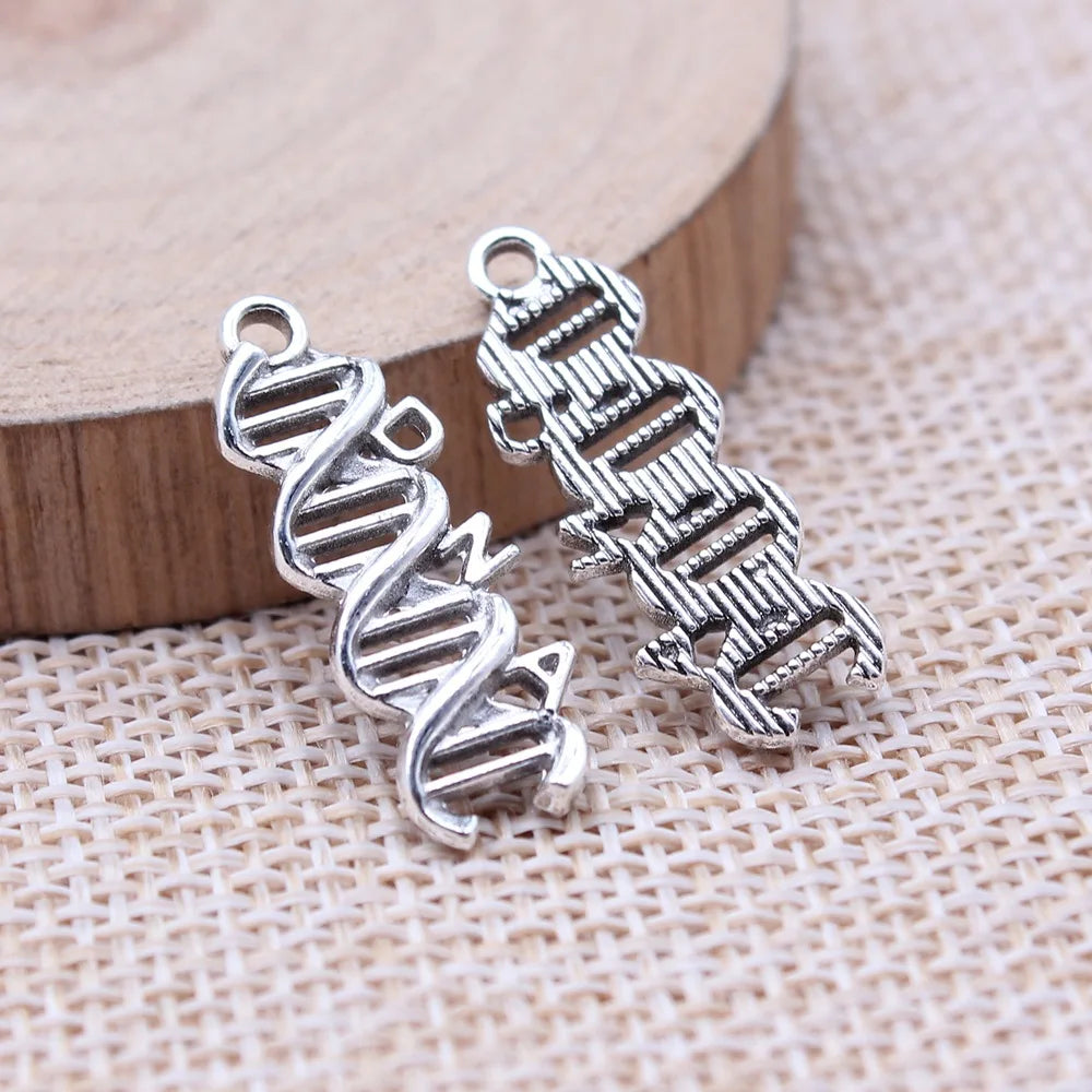 9x25mm 1.2g Antique Silver Zinc Alloy DNA Charm Pendant for DIY Science Theme Jewelry Making