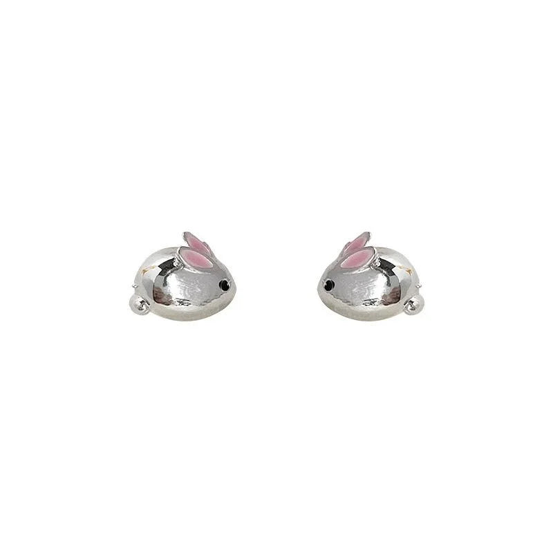Sweet Cool Moon Rabbit Stud Earrings Copper Mini 3D Animal Jewelry