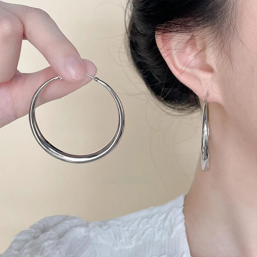 2026 Minimalist Geometric Copper Hoop Earrings For Women, Light Luxury Round Plain Ear Jewelry