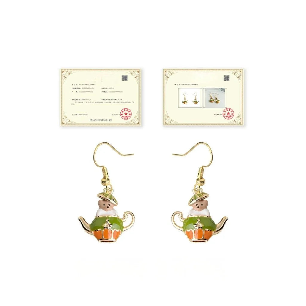 Cute Enamel Painted Squirrel Copper Drop Earrings Forest Style Designer Animal Jewelry