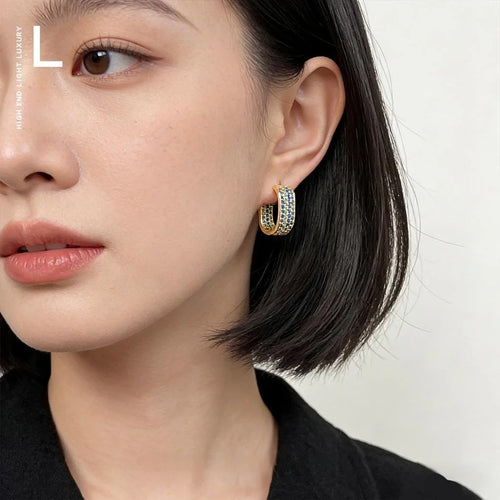 Old Money Style Geometric Square Zircon Hoop Drop Earrings Copper