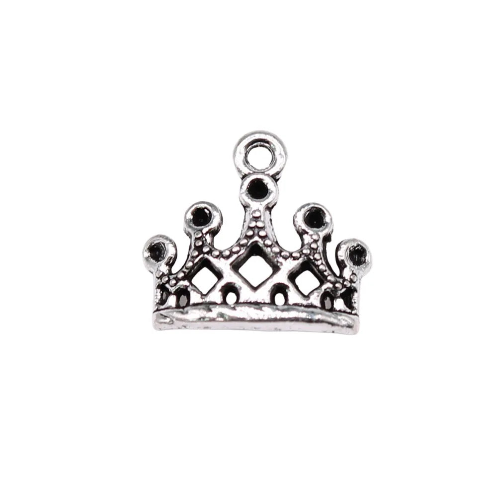 13x11mm 0.6g Antique Silver Crown Charm Pendant with Crystal Detail for DIY Clothing Jewelry Making