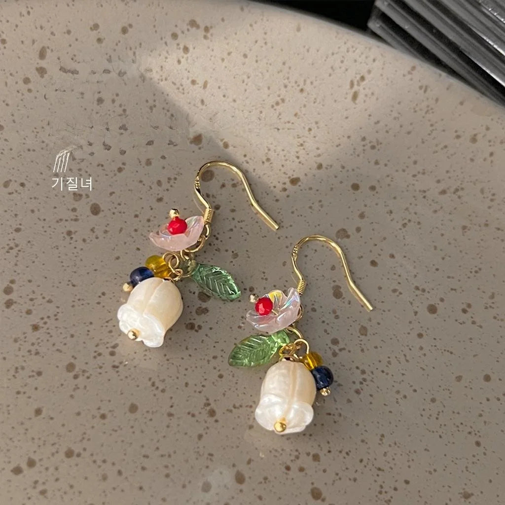 Original Design Resin Tulip Flower Drop Earrings Handmade Fresh Forest Style