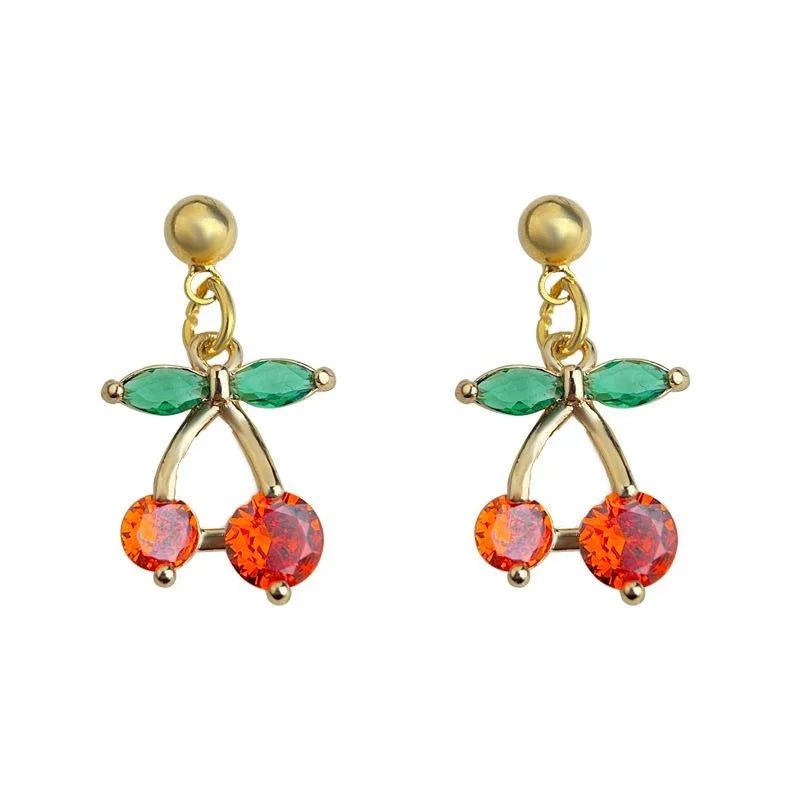 Sweet Simple Micro Pave Zircon Cherry Drop Earrings For Women Elegant Fashion Jewelry