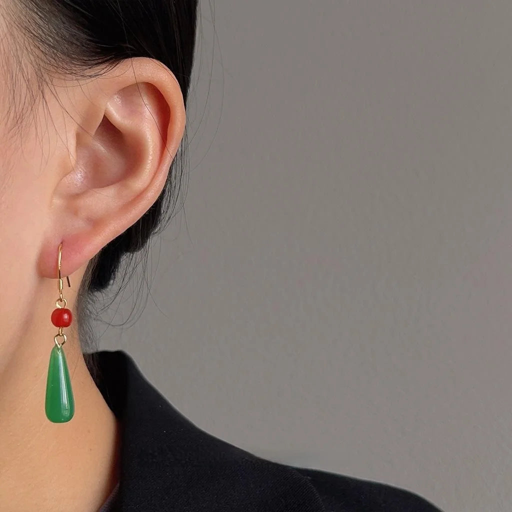 New Chinese Style Green Acrylic Teardrop Drop Earrings Handmade Vintage Palace Jewelry