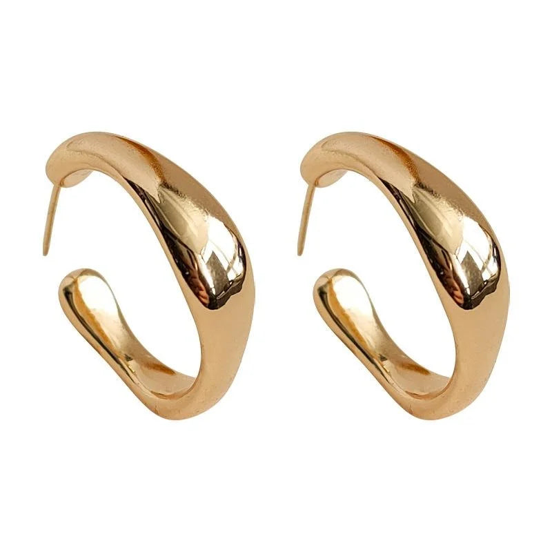 Minimalist Irregular Geometric Copper Drop Earrings, French Glossy Metal Style