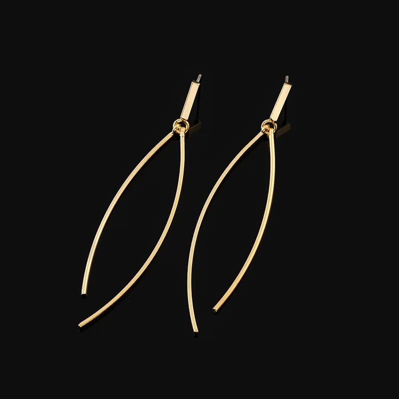 Elegant Gold Alloy Spiral Disc Long Tassel Stud & Clip On No Piercing Minimalist Drop Earrings