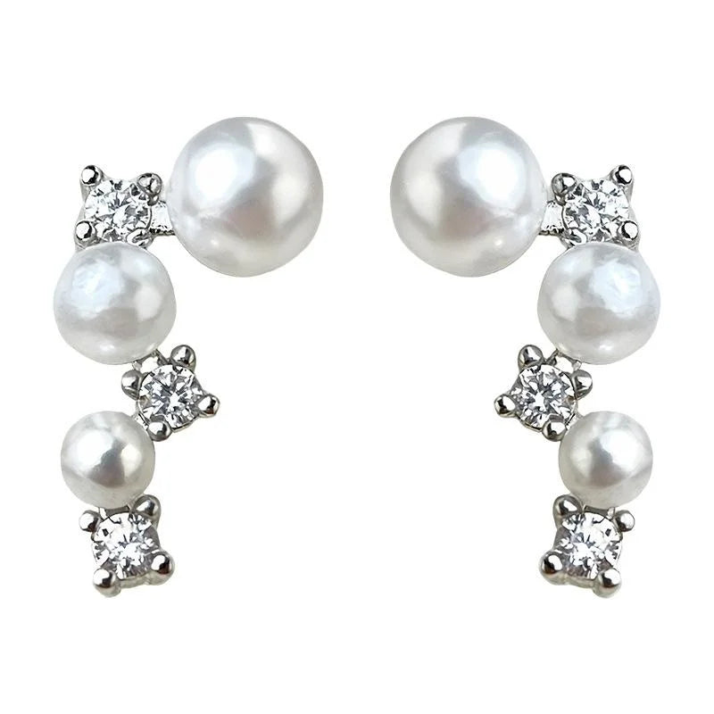 Premium Geometric Irregular Micro Pave Zircon Pearl Copper Stud Earrings