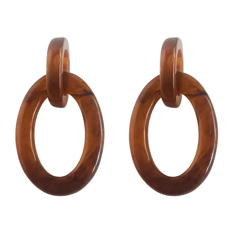 Retro Hong Kong Style Amber Acrylic Geometric Hollow Double Hoop Drop Earrings For Women
